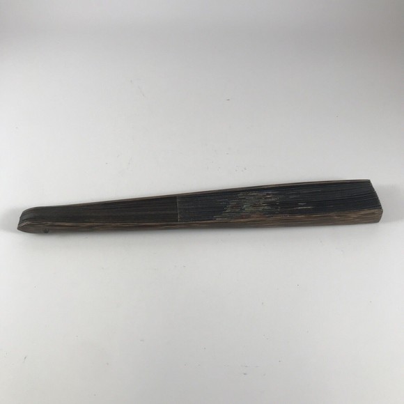 Vintage Asian Handheld Fan Band Parade Scene Black Hand Painted - Picture 8 of 10